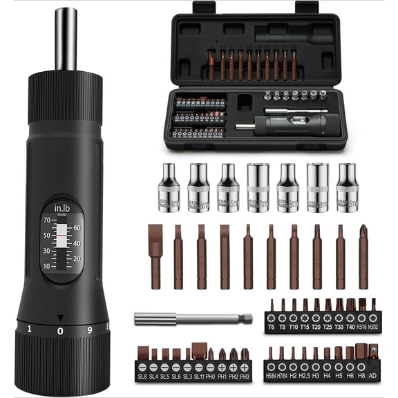 49-Piece Torque Screwdriver Set, 10-70 Inch Pound Gunsmithing Torque Wrench Kit with 1/4" Drive S2 Bits for Scope Mounting & Bike Repair