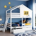 thumbnail image 3 of Harper & Bright Designs Wooden House Bed Twin over Twin Bunk Bed with Window and Roof, Twin Size Loft Bed Frame with 2 Drawers, 1 Storage Box, 1 Shelf for Bedroom, White, 3 of 9