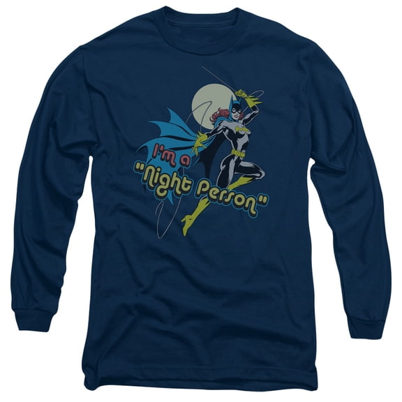 DC Comics Night Person Long Sleeve Adult 18/1 T-Shirt Navy