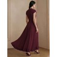 thumbnail image 2 of Womens Elegant Burgundy Cap Sleeve High Neck A-Line Long Pleated Maxi Dress, 2 of 6