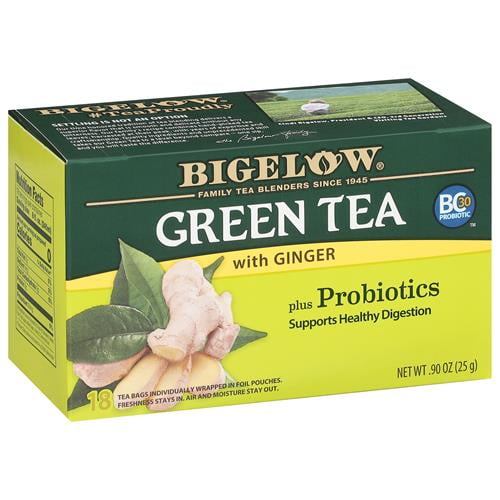 Bigelow Tea Green Tea With Ginger Plus Probiotics, Caffeinated, 18 Count, (Pack Of 1), 18 Total Tea Bags - Pack of 2