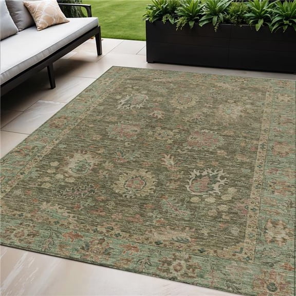 HomeRoots 631642 5 x 8 ft. Olive Green & Rust Floral Washable Indoor & Outdoor Rectangle Area Rug