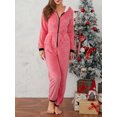 thumbnail image 4 of Michellecmm Women Christmas Hooded One-piece Trousers Coral Fleece Solid Color Zipper Jumpsuit Lady Winter Thermal Home Wear, 4 of 9