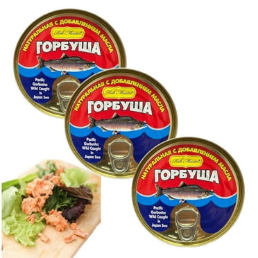 Fish Meister - PACIFIC GORBUSHA (SALMON) Wild Caught in Japan Sea in OIL, 8.4oz/each 3-Pack