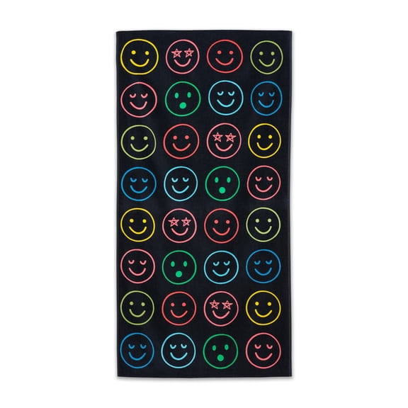 Mainstays Kids Cotton Blend Beach Towel, 30 x 60 Inches, Neon Smiles