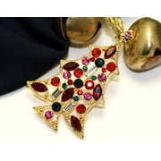 Rhinestone Christmas Tree Brooch Pin, Multi Colors Crystal Xmas Tree, Holiday Jewelry Gift