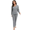 thumbnail image 5 of GEX 100% Cotton Pajamas for Women PJ Set Soft Button-Down 2 Piece Set Knitted Long Sleeve Sleepwear Loungewear Dark Gray S, 5 of 7