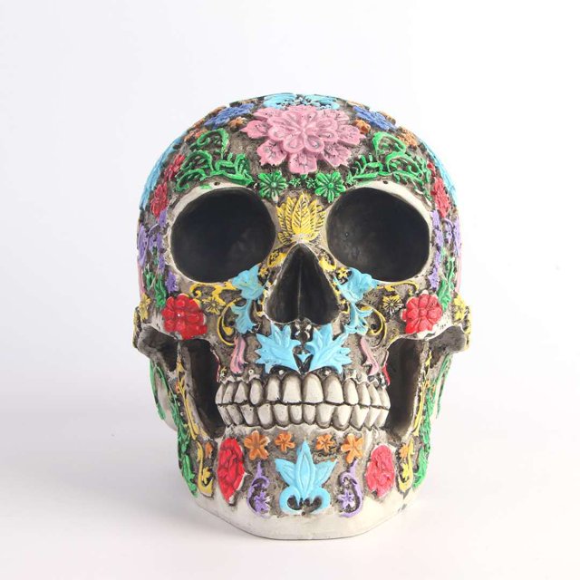 1Ps artesanía de resina estatua de calavera y escultura estatua de jardín escultura joyería de calavera creatividad colorida estatua de escultura artística DIY Rojo Verde MX-0130969FYD