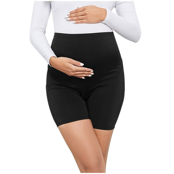 ShomPort Women's Maternity Yoga Shorts Over The Belly Pregnancy Biker Workout Active Seamless Shorts Under Dress