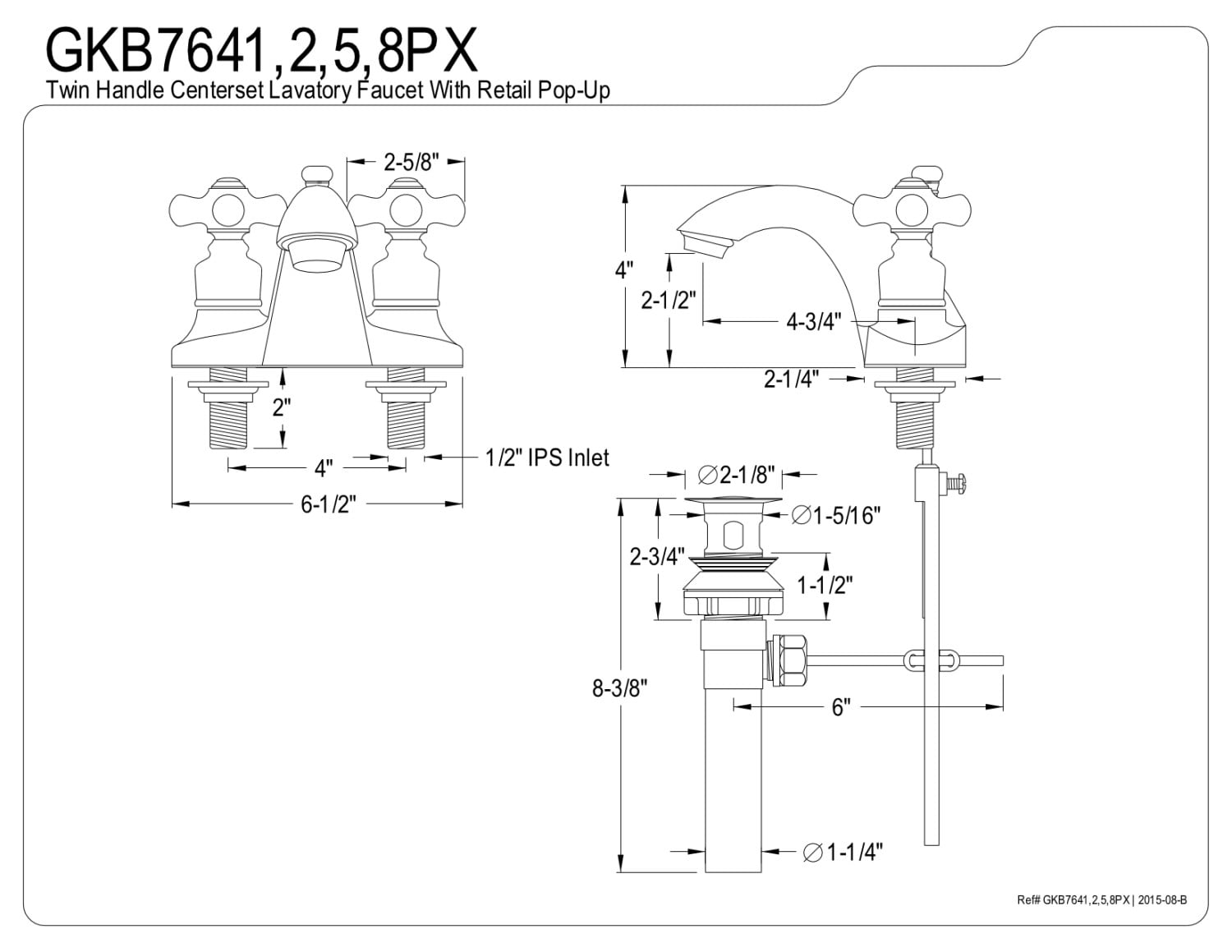 Kingston Brass GKB7642PX 4 in. Centerset Bathroom Faucet, Polished Brass