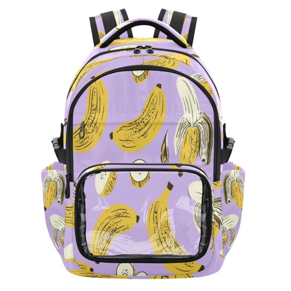 PVC Casual Backpack 25L Daypack with Laptop Compartment Lightweight Travel Backpack for Work Outdoor Activities Purple Banana