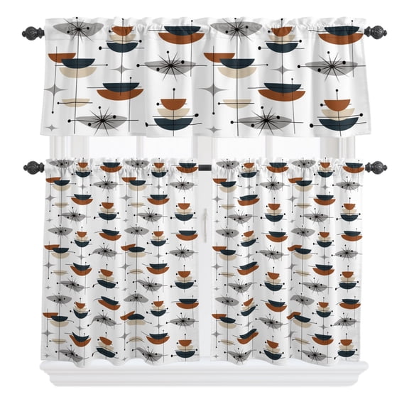 3 Pieces Kitchen Curtains and Valances Set Tier Curtains Boho Geometric Short Curtain Rod Pocket Window Curtain Panels Bohemian Orange Grey Color Block (Single Panel 54"x18",2 Tiers 27.5"x36")