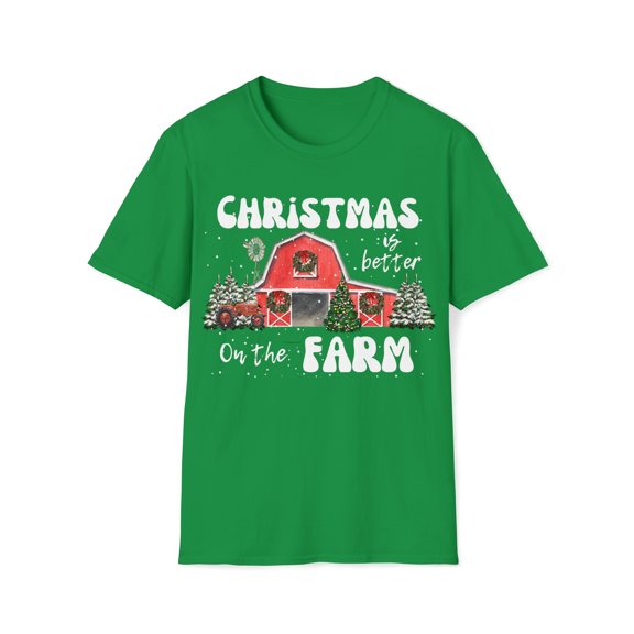 Adult Womens Retro Christmas Farm T-shirt, Nostalgic Country Christmas Barn
