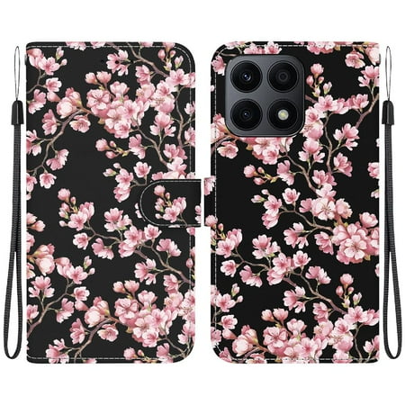 

Case for Honor X8A Magnetic Closure Wallet Butterfly Flower Painted Card Slots PU Leather