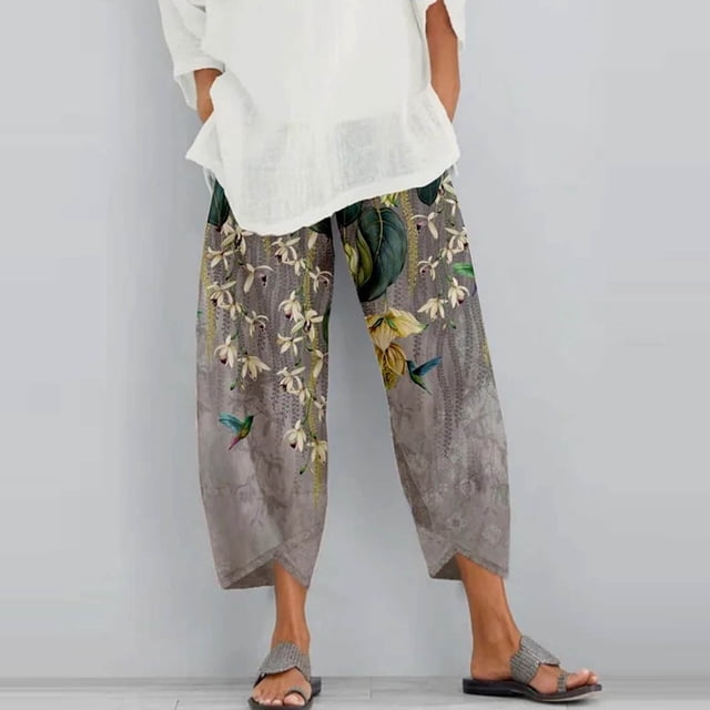 CHGBMOK Capris à Imprimé Paysage pour Femmes Grande Taille, Style de Rue Mode, Liquidation