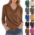 thumbnail image 2 of Otntypg Fall Womens Draped Cowl Neck Shirts Casual Long Sleeve Basic Pleated Tunic Blouse Loose Fit Dressy Pullover Tops for Work Business Blue M, 2 of 6