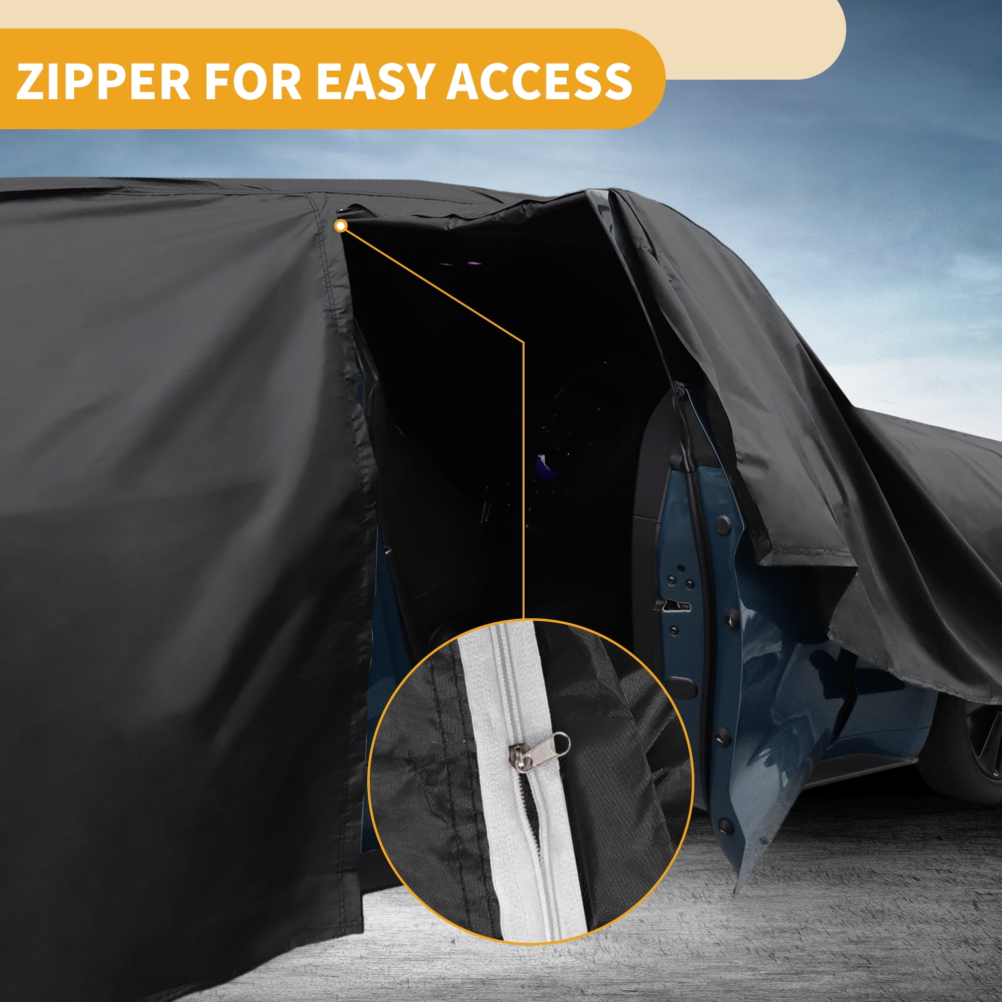 Unique Bargains 1pc Universal Waterproof Car Cover Black 200.79"x78.74"x70.87"