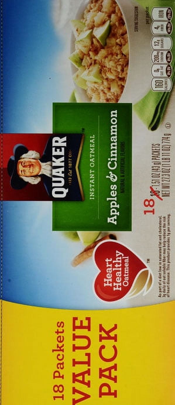 Quaker Instant Oatmeal, Apples & Cinnamon, Value Pack, 1.51 oz, 18 Packets