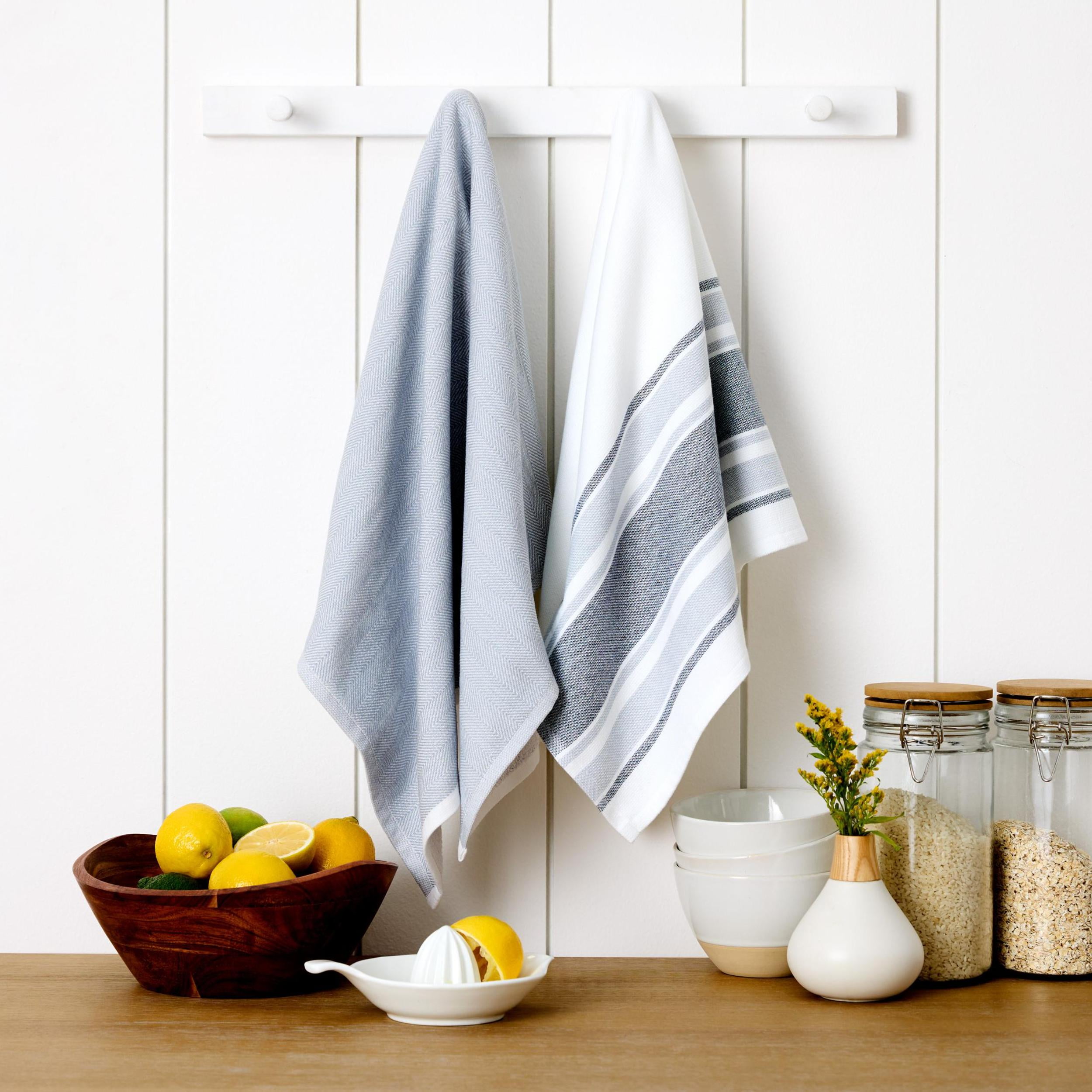 Beautiful Home by Drew Barrymore 2-Piece Yarn Dyed Kitchen Towel Set, Cornflower Blue, 20"W x 30"L
