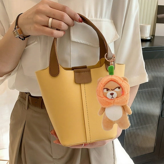 Gallickan Bear Charm, Pumpkin Themed Keychain Pendant for Bag Decoration, Holiday Gift Idea, Soft Plush Doll, 6 Inch Collectible Toy Alternative, Brown