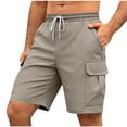 thumbnail image 2 of Yertdoel Mens Cargo Shorts Solid Color Elastic Waist Drawstring Knee Length Shorts with Pockets Soft Loose Breathable Fast Drying Outdoor Workout Summer Casual Shorts, 2 of 9
