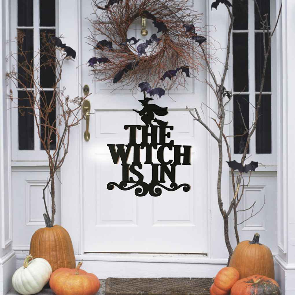 Aiming Halloween Hanging Door Decorations Black Gothic Letter Witch Wall Signs for Home School Office Party Decor 