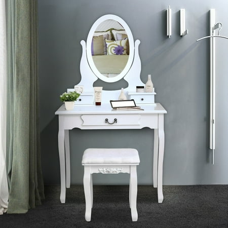 - Ktaxon White Vanity Set with Stool,Makeup Table with 3 Drawers, Room Dresser