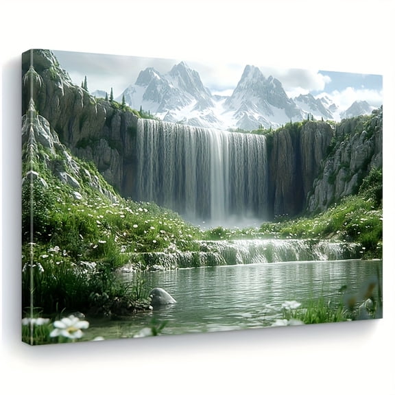 Framed, stunning waterfall canvas art, wooden frame wall decoration, suitable for living room, bedroom, kitchen, and office, perfect Christmas gift, room decoration.