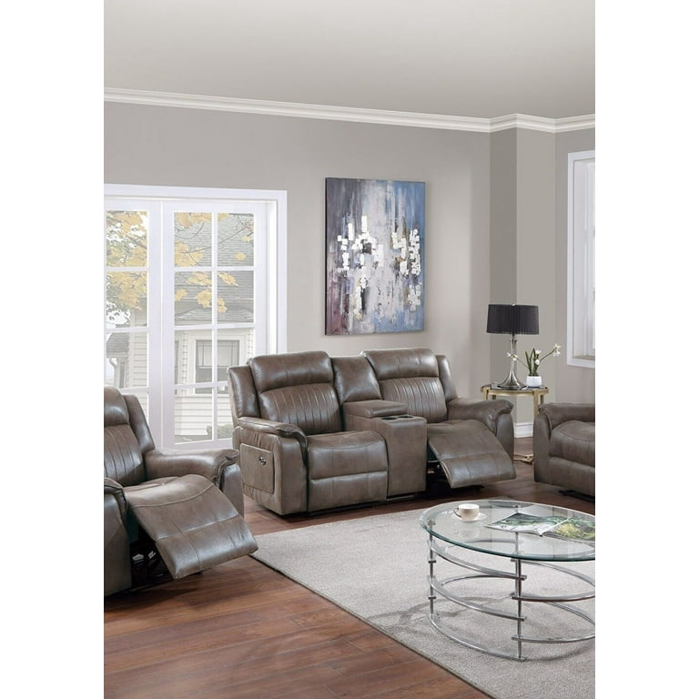 1pc Power Motion Loveseat w Console Modern Classic Dark Coffee