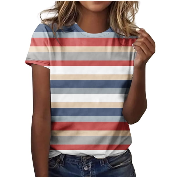 Blusa de manga corta con estampado de cuello redondo informal para mujer a la moda, Tops de verano Fridja ghk4860