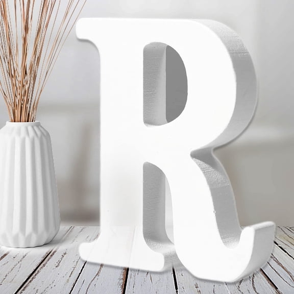 6 Inch Unfinished Wooden Letter R, Natural Wood Alphabet Sign for Wall Decor Christmas Party Home Craft Projects, White