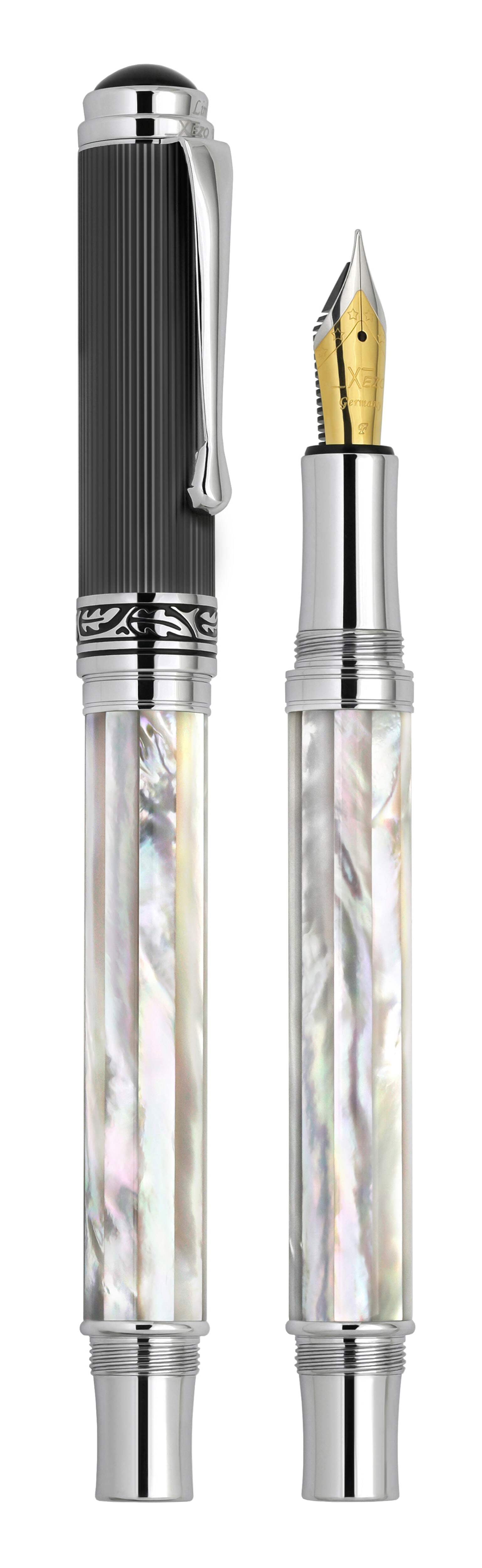 Xezo Xezo Maestro® Oceanic White Mother of Pearl Fountain Pen (Fine Nib) - DLC (Diamond-Like Coating) PVD Cap