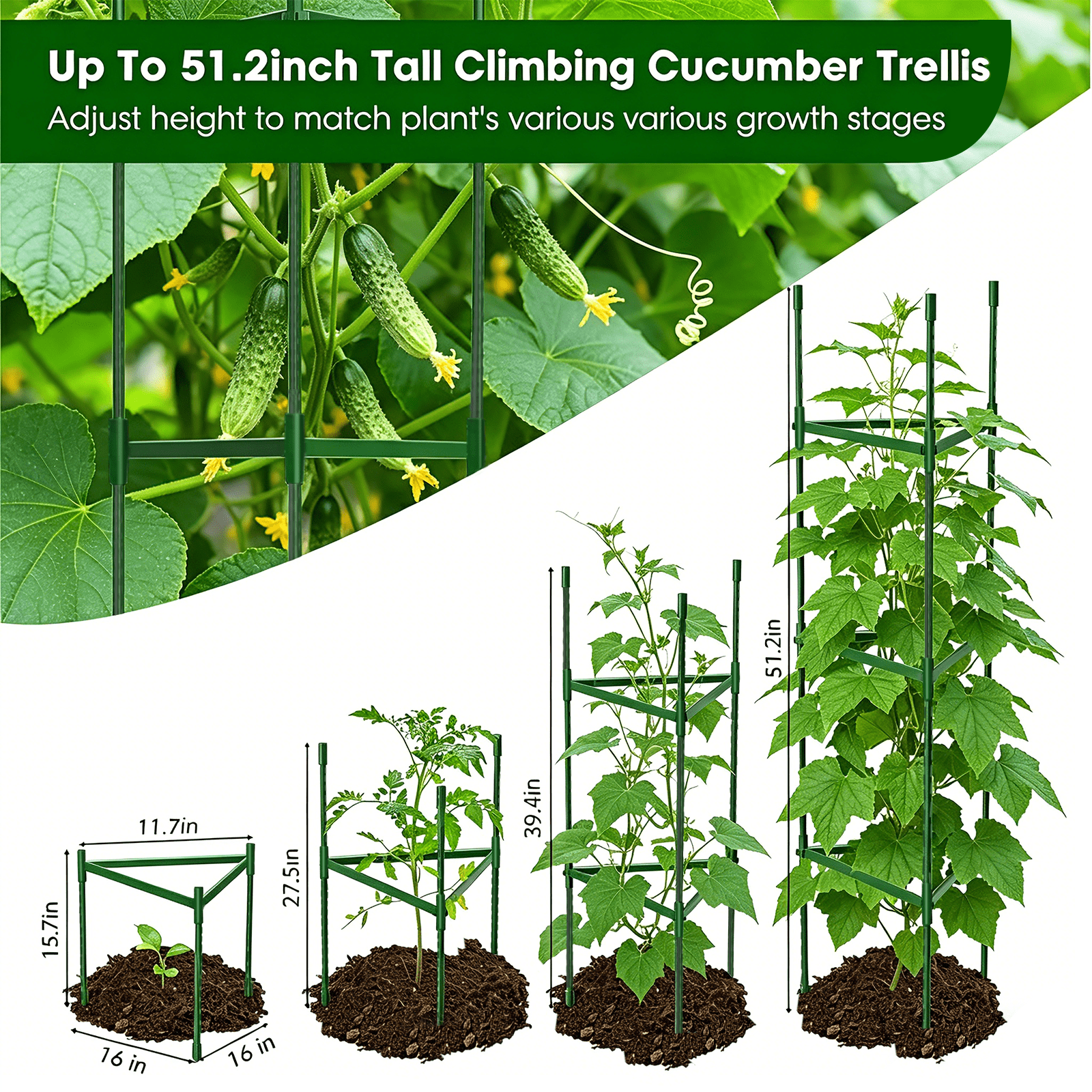 3 Pack Tomato Cages for Garden,51.2"H×11.8"W Tomato Cage Trellis-Upgraded Hexagon Connector,Heavy Duty Adjustable Tomato Stake Support for Raised Garden Bed