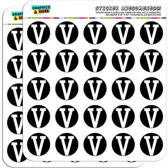 Letter V Initial Black White 50 1" Planner Calendar Scrapbooking Crafting Stickers