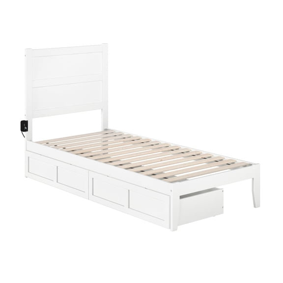 AFI NoHo Solid Wood Twin XL Bed with 2 Drawers and USB Charger in White