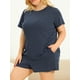 thumbnail image 2 of Women's Plus Size Pajamas Set Short Sleeve PolDots Nightwear Sleepwear Navy Blue 3X, 2 of 6