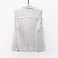 thumbnail image 3 of Women's Casual Denim Waistcoat Frayed Sleeveless Ripped Jacket Vest with Pockets 07-White M, 3 of 4