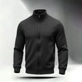 thumbnail image 4 of TKKCS Mens Full Zip Sweatshirt Hoodless Stand Collar Casual Long Sleeve Active Jacket with Side Pockets Black XL, 4 of 9