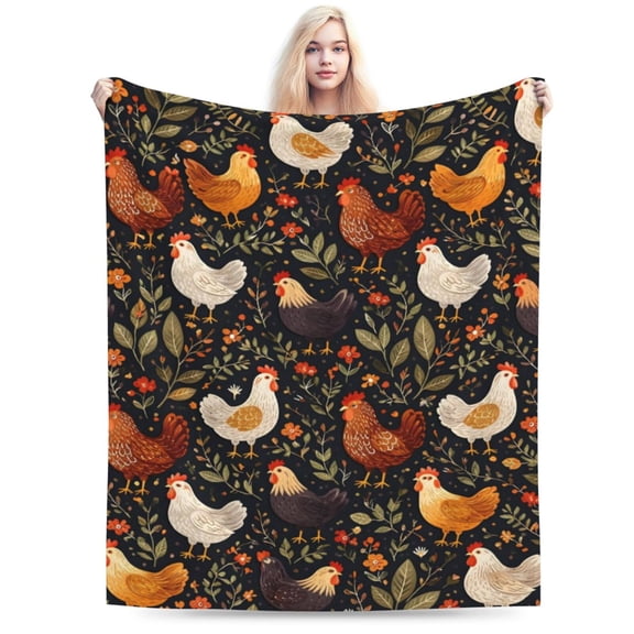 Rustic Chicken and Floral Blanket, Soft Lightweight Flannel Throw Blanket for Couch, Bed, Travel, Living Room & Home Decor, Cozy Warm Fuzzy Blankets for Adults Women 50x40