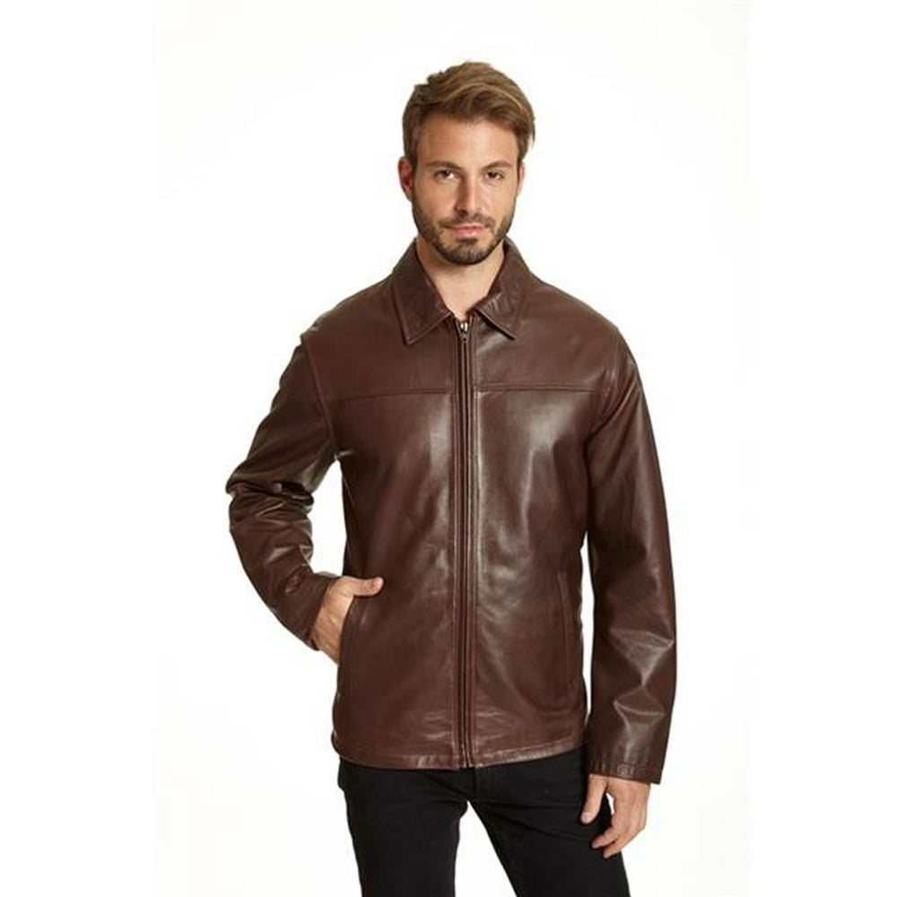 Excelled - excelled men's lambskin leather shirt collar jacket, brown ...