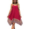 thumbnail image 2 of Vestido Bohemio con Bloques de Color para Mujer, Estilo Hawaiano, con Tirantes Finos y Vuelo. Rojo M, 2 of 10