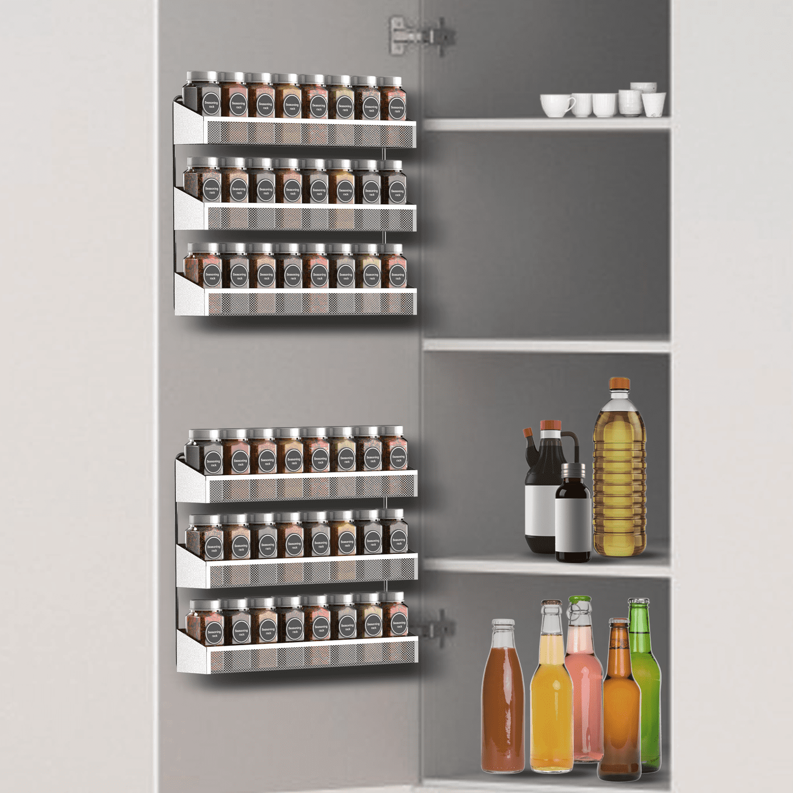 Kitchen Spice Rack, Sliding Spice Bottle Organizer, Double-layer  Multi-purpose Storage Shelf For Cupboard. Complete Set Of Seasoning Bottle  & Jar With Multi-layer Home Use Storage Rack, Spice Box. Iron Art  Multi-purpose Cupboard