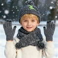 thumbnail image 2 of Hats and Gloves for Kids Kids Winter Knitted Hat Scarf and Mittens Set Dinosaur Cartoon Print Thermal Earflap Cap Neck Warmer Soft Warm Cold Weather Gear Toddlers Black 2 Years-8 Years, 2 of 6