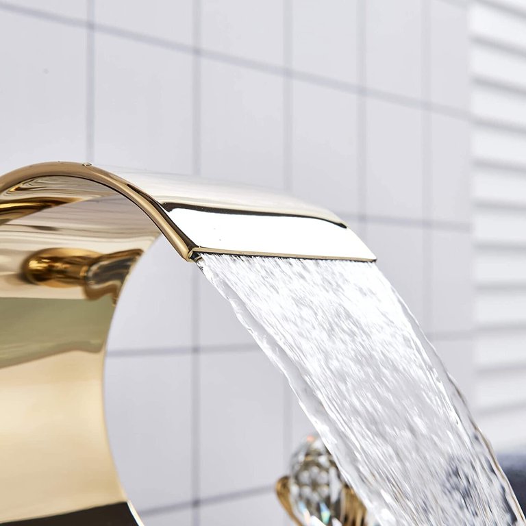 Waterfall Bathroom Sink Faucet 8\" Widespread Bathtub Basin 3 Hole Gold Mixer Tap