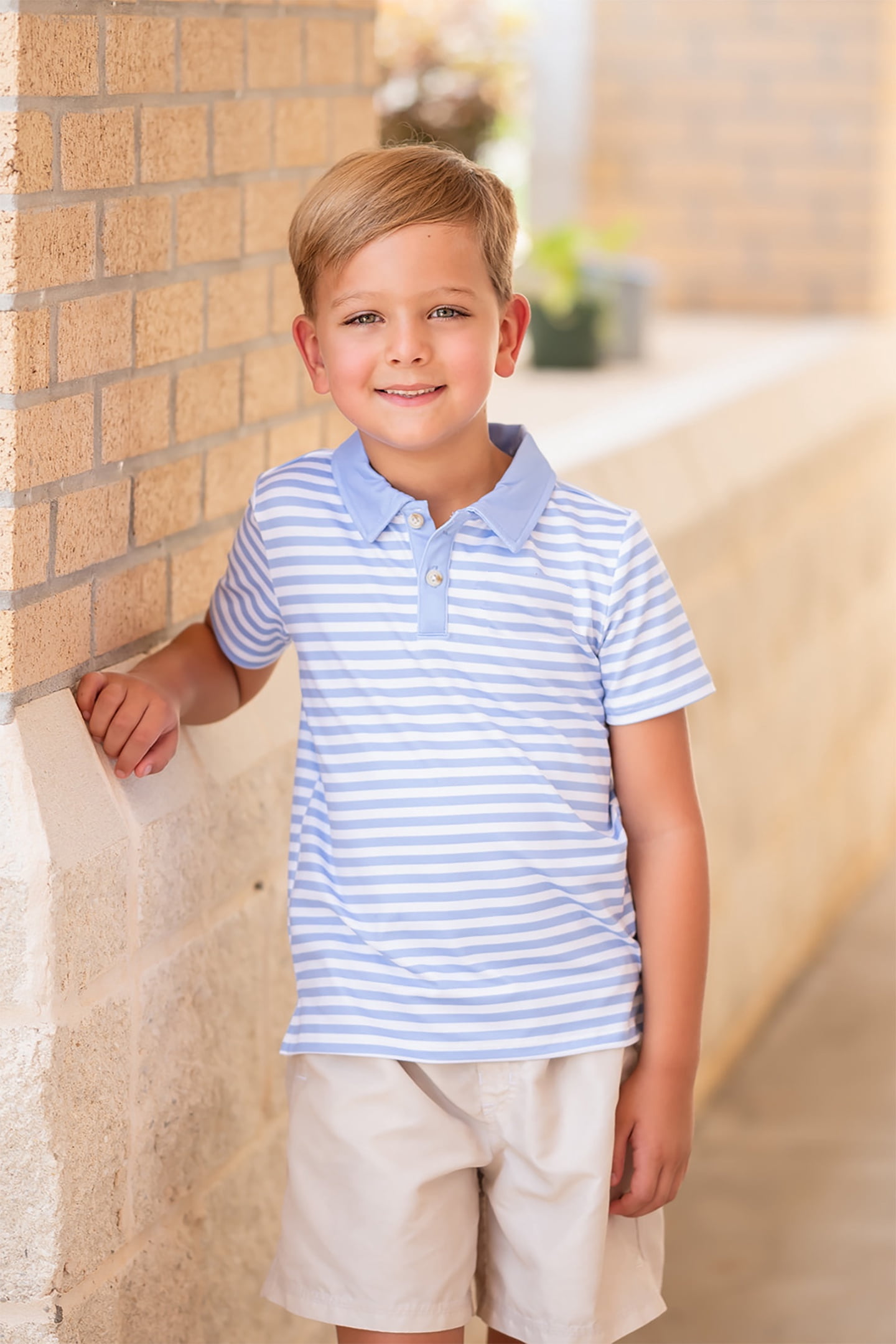 Boys' Navy & Blue Stripe & Periwinkle Stripe Polo Shirts, Big Boy, Size 5, 2-PCS