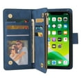 thumbnail image 6 of Dteck Case for Apple iPhone 13 mini 5.4-inch,Luxury Leather Zipper Wallet Kickstand Case Magnetic Buckle Horizontal Flip Cover with 5 Card Slots/Photo Pocket for iPhone 13 mini,Blue, 6 of 8