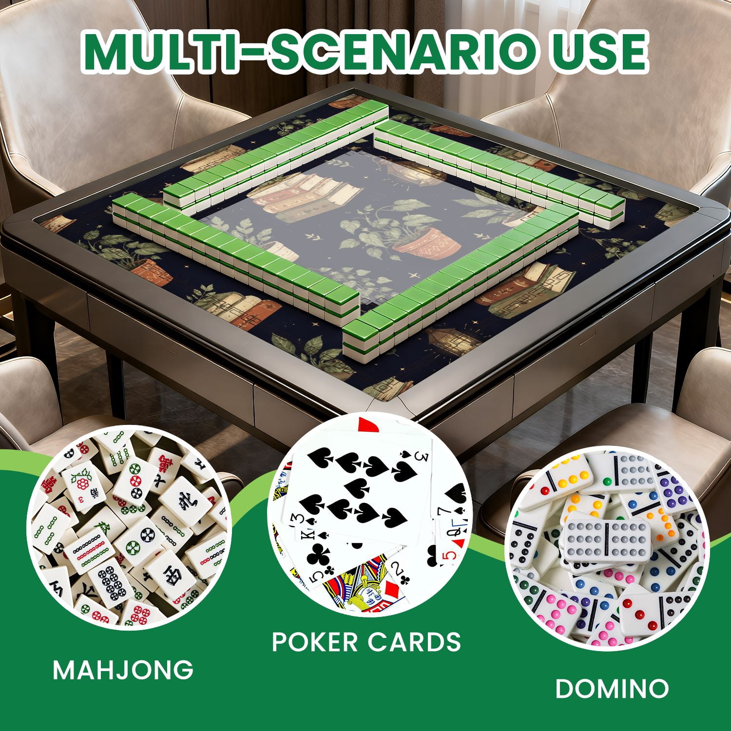 Mahjong Mat 31.5" x 31.5" Vintage Botanical Potted Plants Books Lanterns Dark Non-Slip Noise Reduction American Mahjong Tiles Table Cover for Dominoes Poker Card Board Games Gift