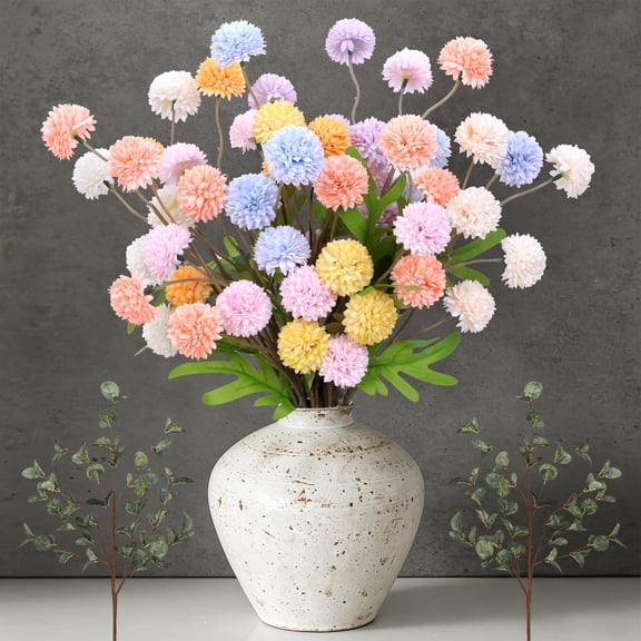 HKKDKTA 10Pcs Faux Kiku Pompon Mum Stems, Small Artificial Chrysanthemum for Wedding Bouquet Home Decor