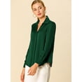 thumbnail image 4 of Camisa de trabajo Unique Bargains de manga larga blusa elegante cuello En V oficina mujer Verde oscuro S, 4 of 6