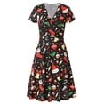 thumbnail image 1 of Pompotops Robe d'Été à Manches Courtes Col en V Vintage Cadeau de Noël à Carreaux pour Femmes, 1 of 5